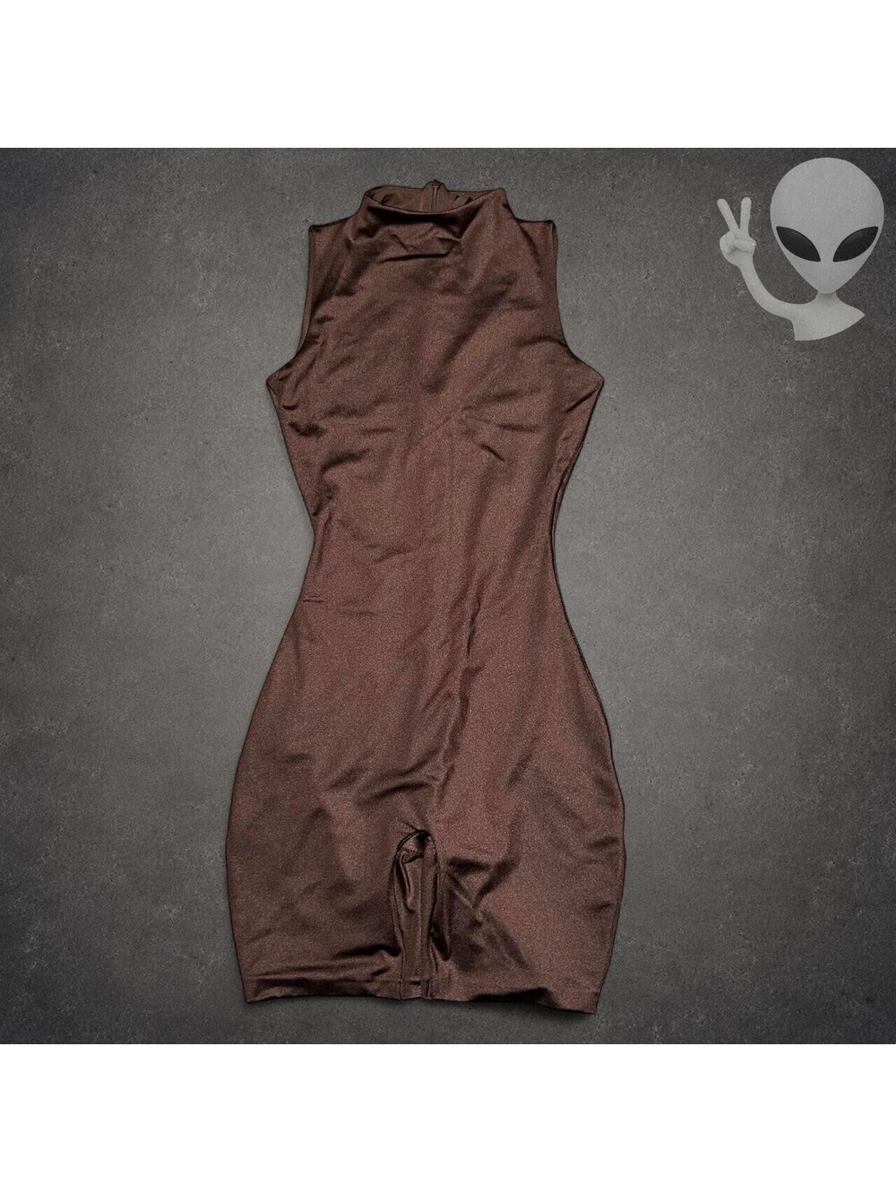 SKIMS All-in-One Shine Mock Neck Mid Thigh Onesie Jumpsuit Cocoa Brown Size S